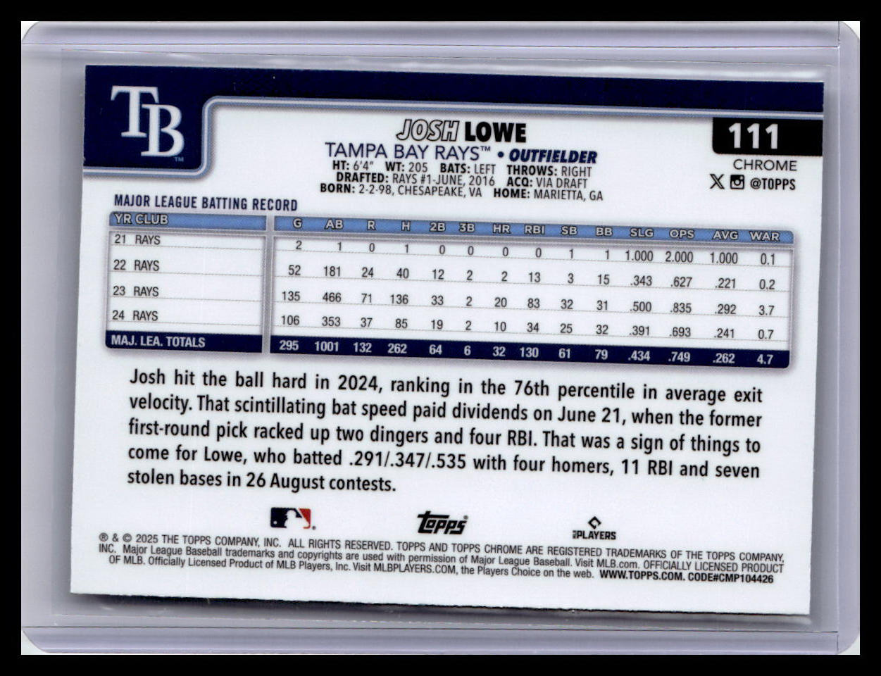 2025 Topps Chrome #111 Josh Lowe