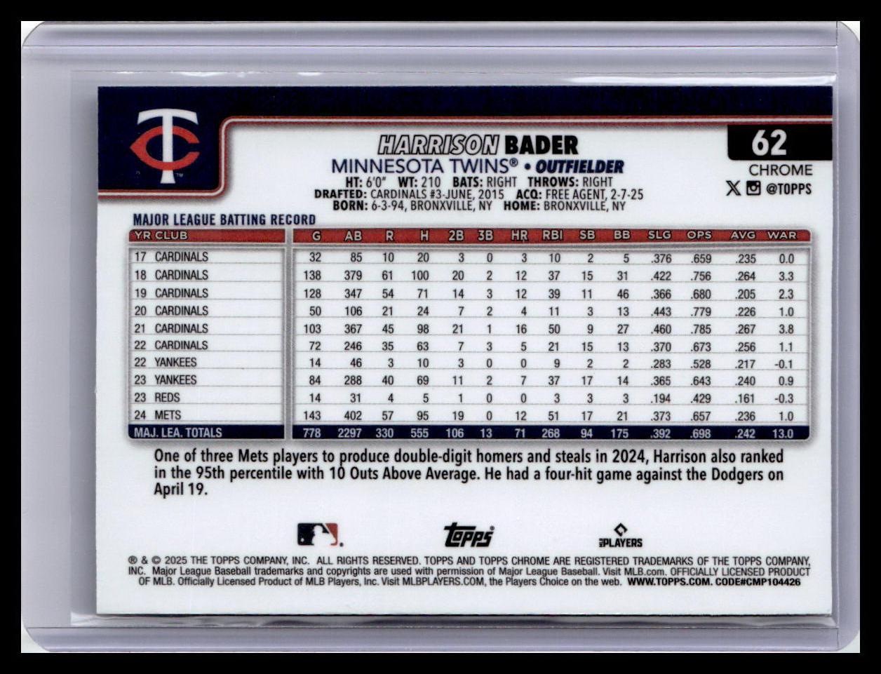2025 Topps Chrome #62 Harrison Bader