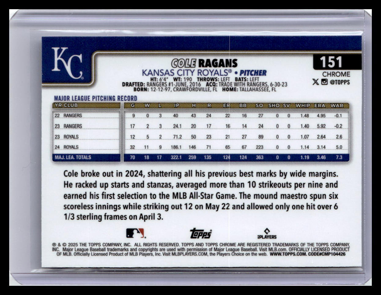 2025 Topps Chrome #151 Cole Ragans