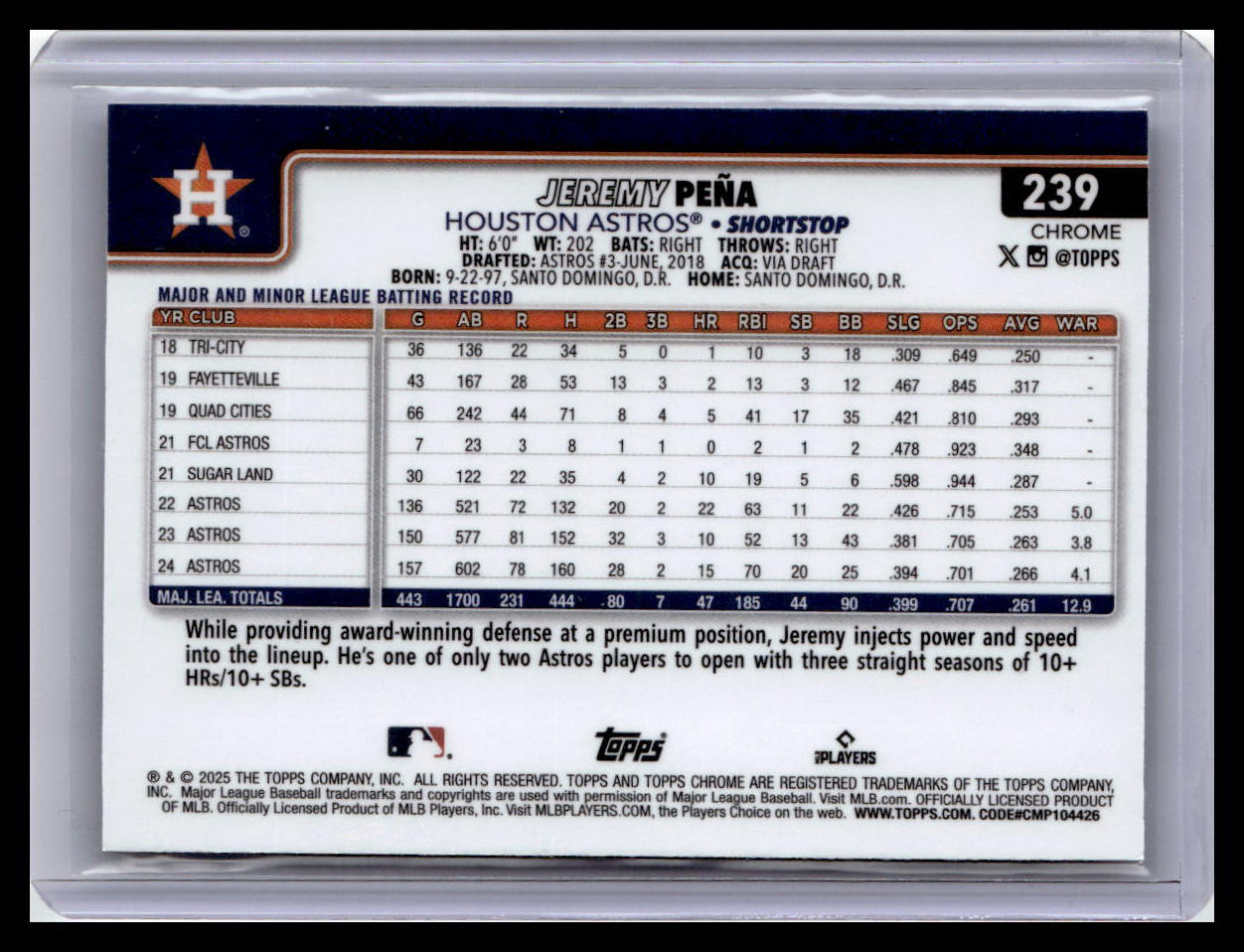 2025 Topps Chrome #239 Jeremy Peña