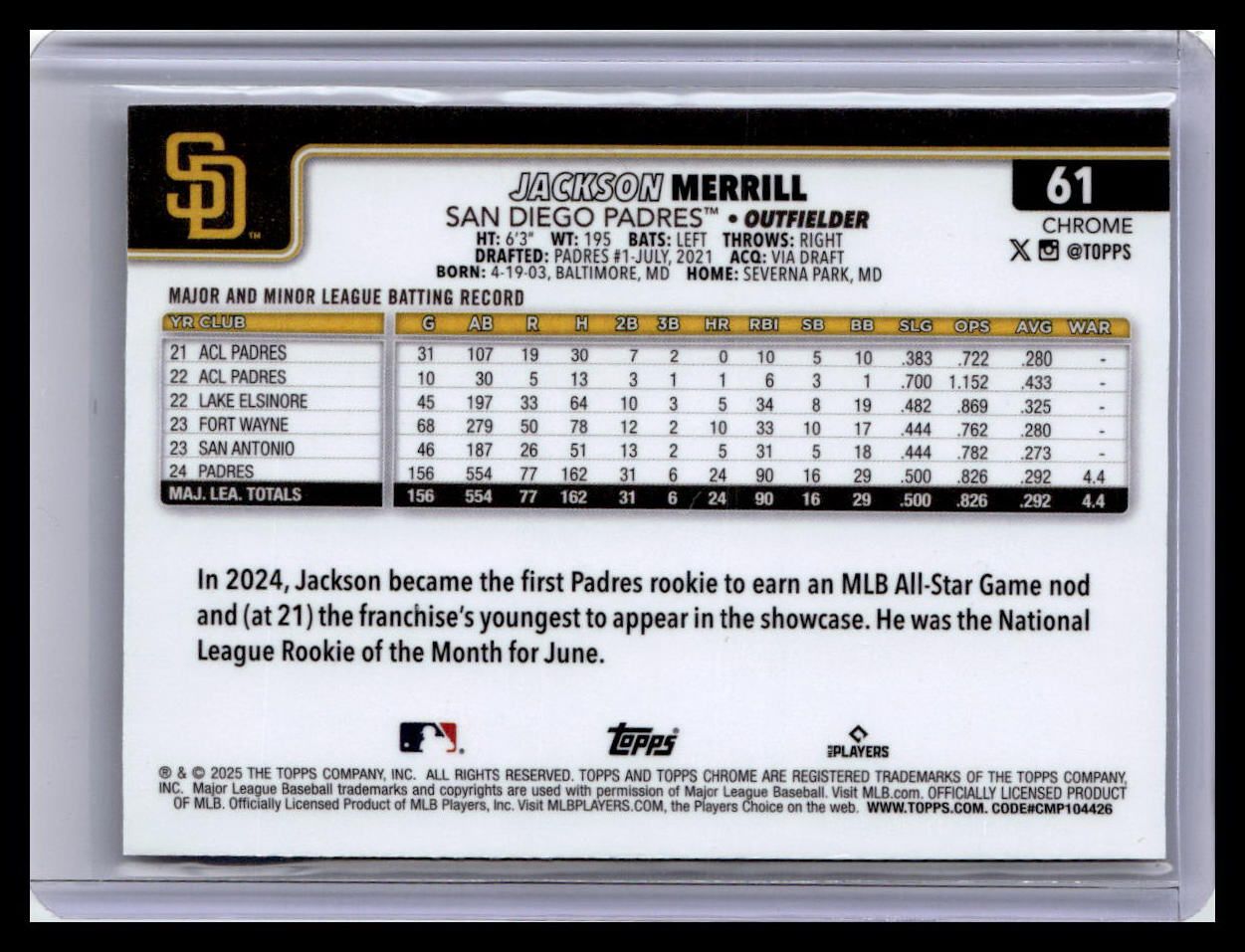 2025 Topps Chrome #61 Jackson Merrill