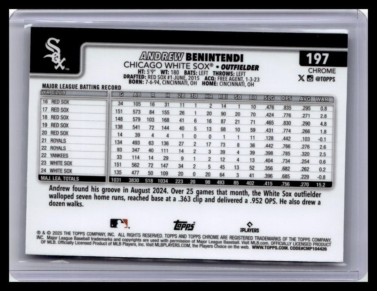 2025 Topps Chrome #197 Andrew Benintendi Negative Refractors