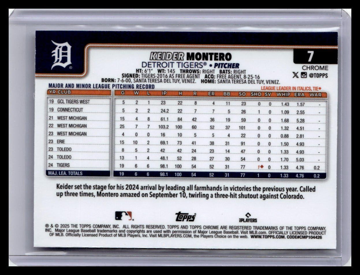 2025 Topps Chrome #7 Keider Montero Raywave Refractors