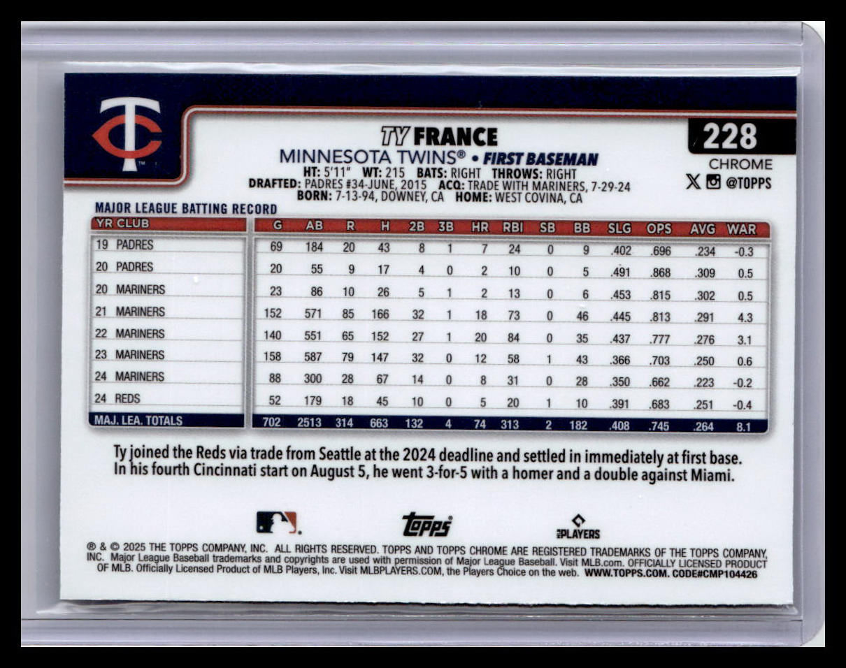 2025 Topps Chrome #228 Ty France Raywave Refractors