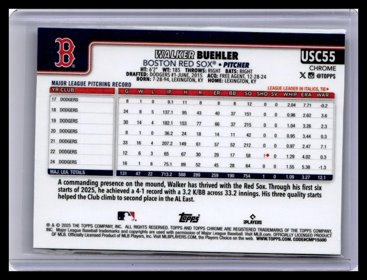 2025 Topps Chrome Update #USC55 Walker Buehler
