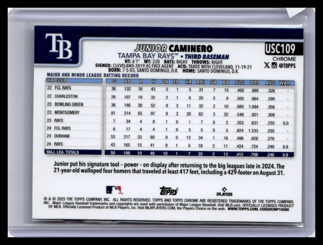 2025 Topps Chrome Update #USC109 Junior Caminero