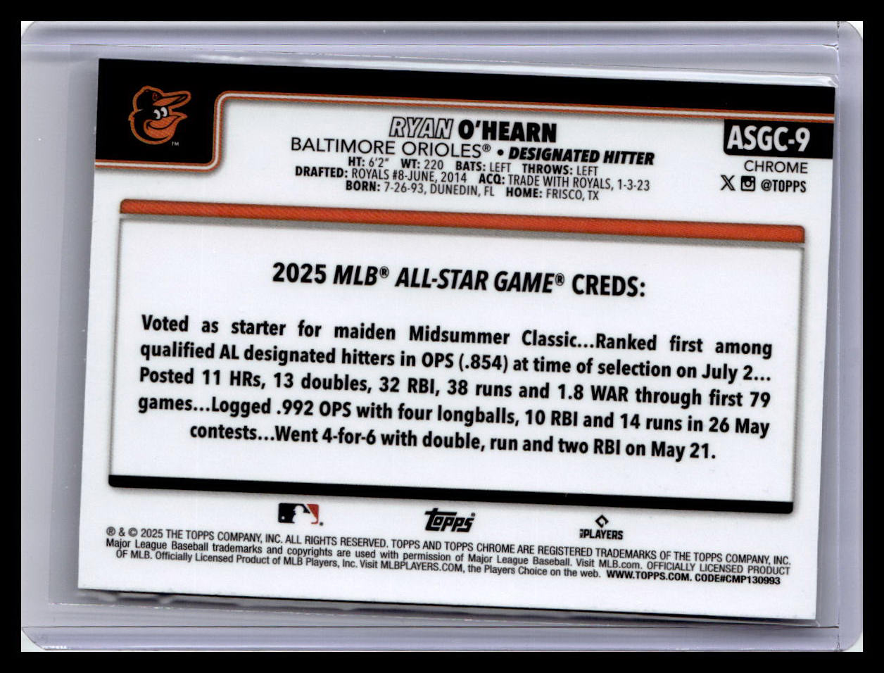2025 Topps Chrome Update #ASGC-9 Ryan O'Hearn 2025 All-Star Game