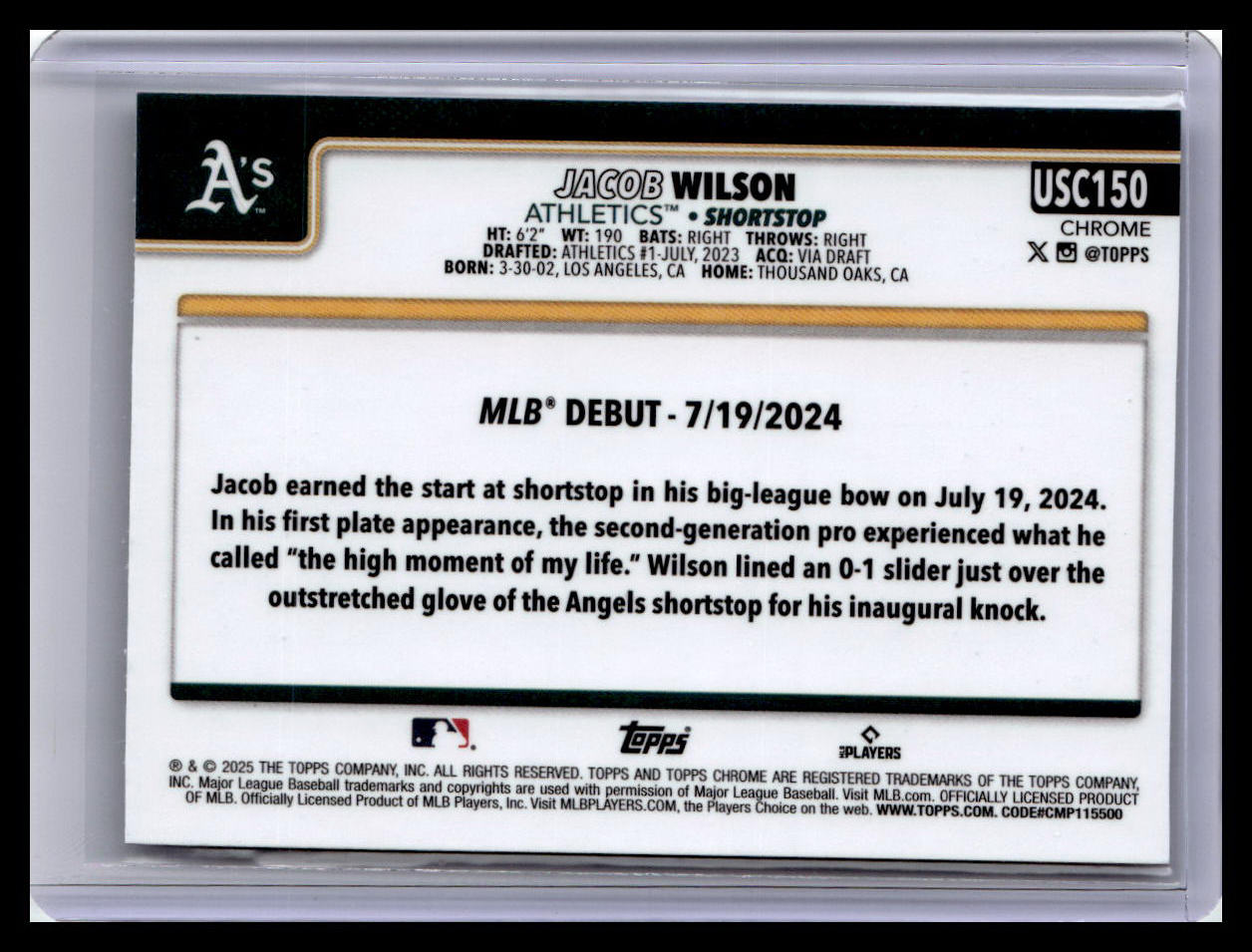 2025 Topps Chrome Update #USC150 Jacob Wilson