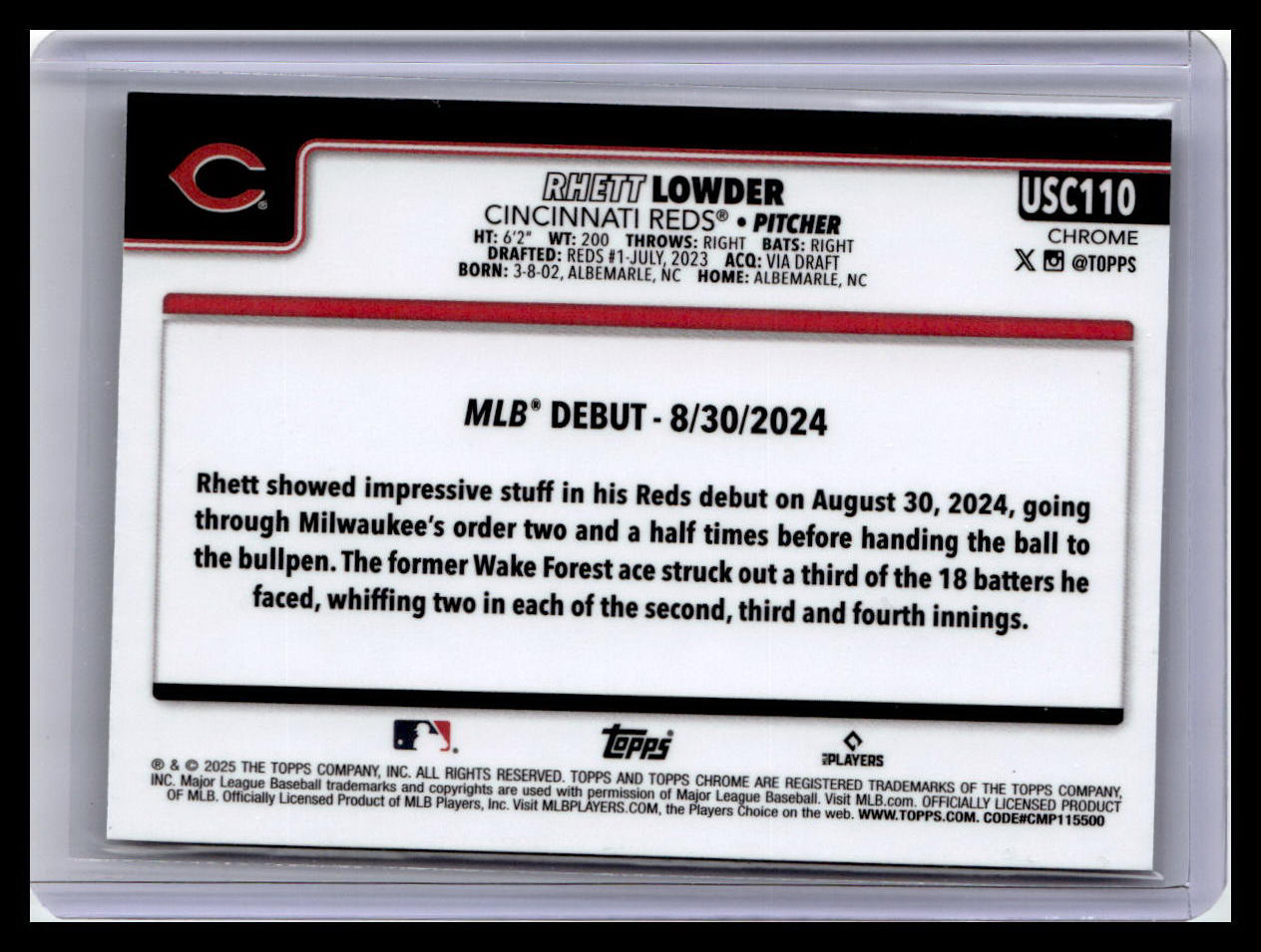 2025 Topps Chrome Update #USC110 Rhett Lowder