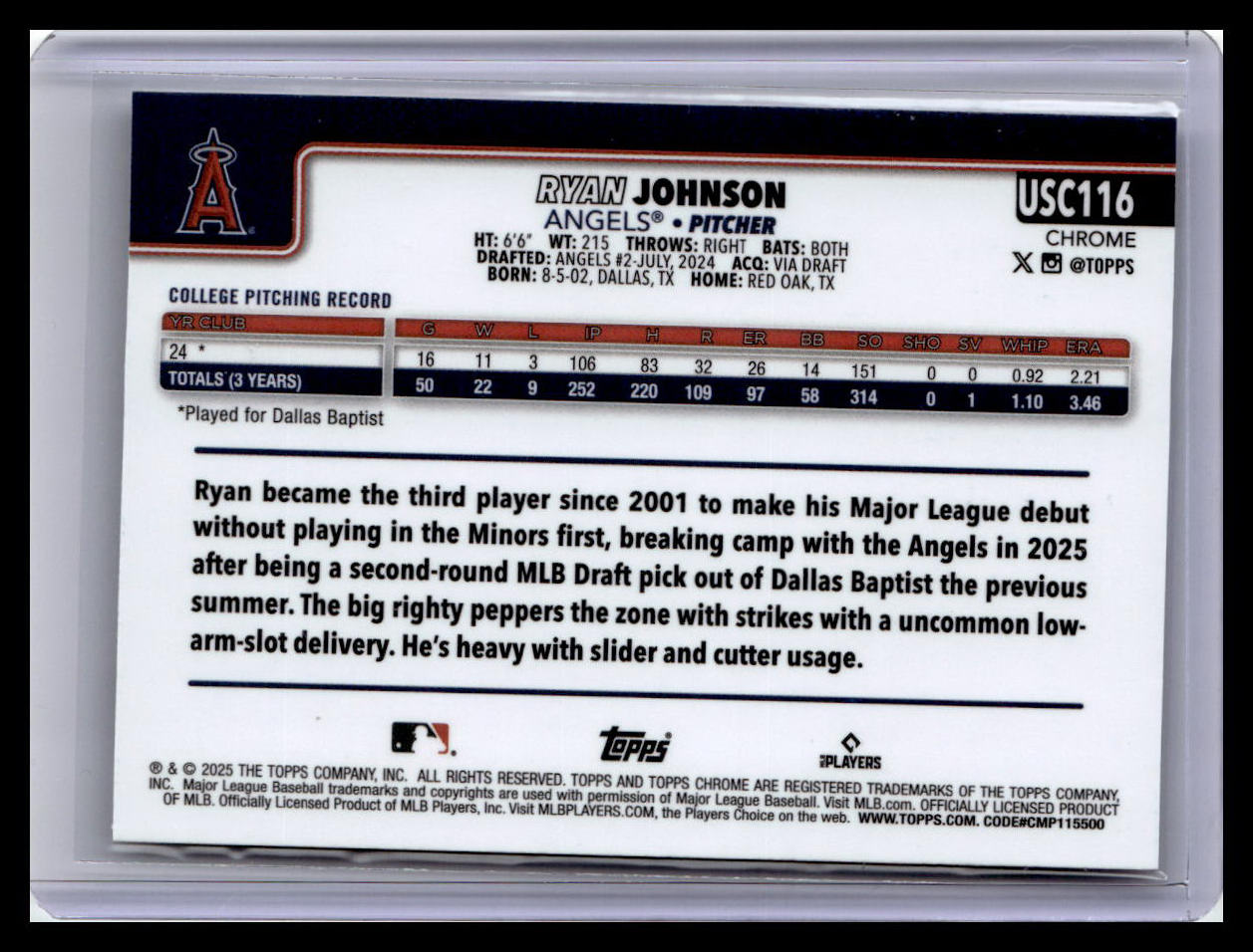 2025 Topps Chrome Update #USC116 Ryan Johnson