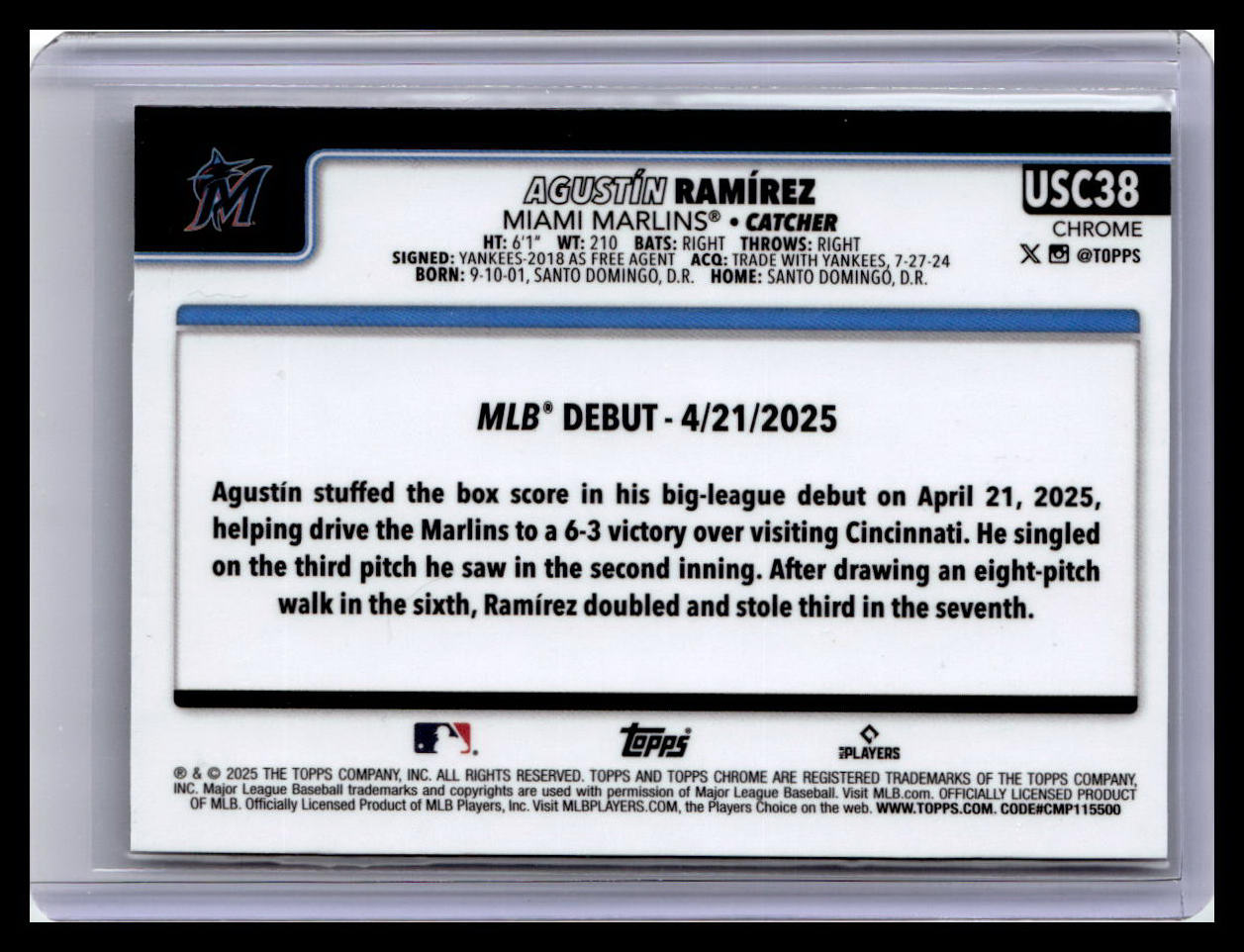 2025 Topps Chrome Update #USC38 Agustín Ramírez