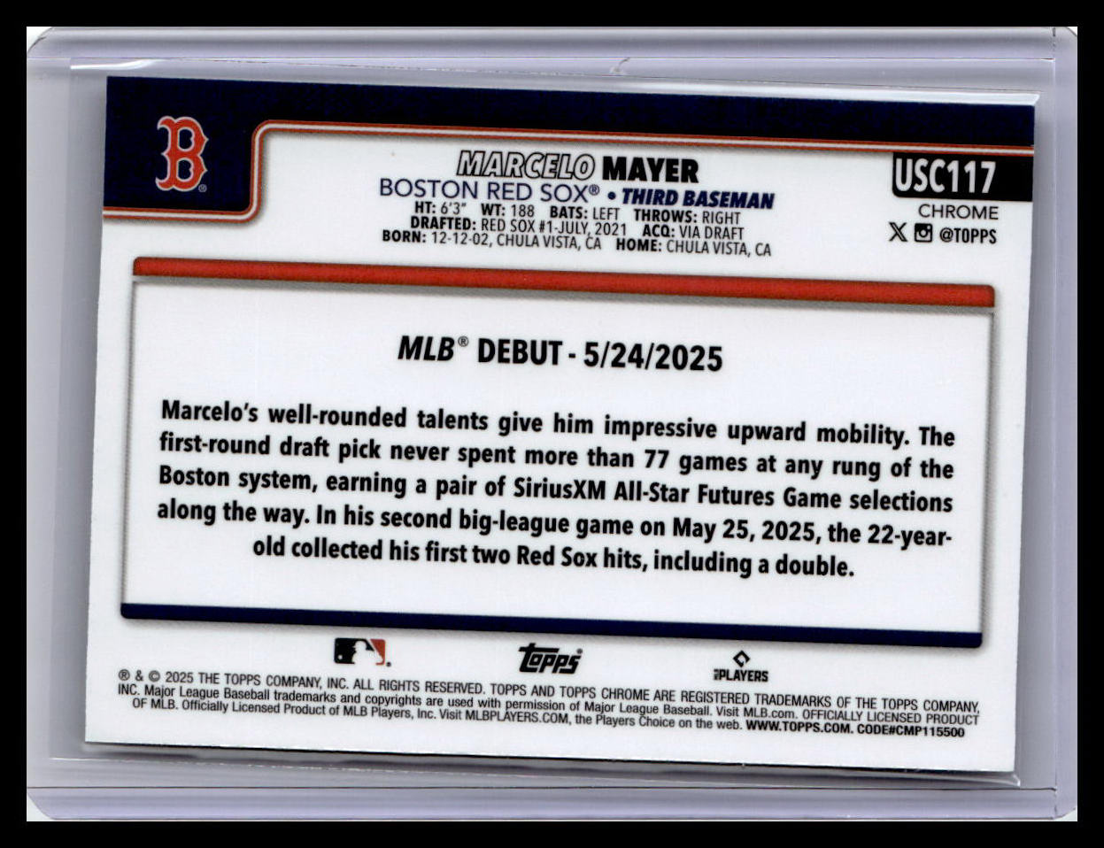 2025 Topps Chrome Update #USC117 Marcelo Mayer X-Fractors