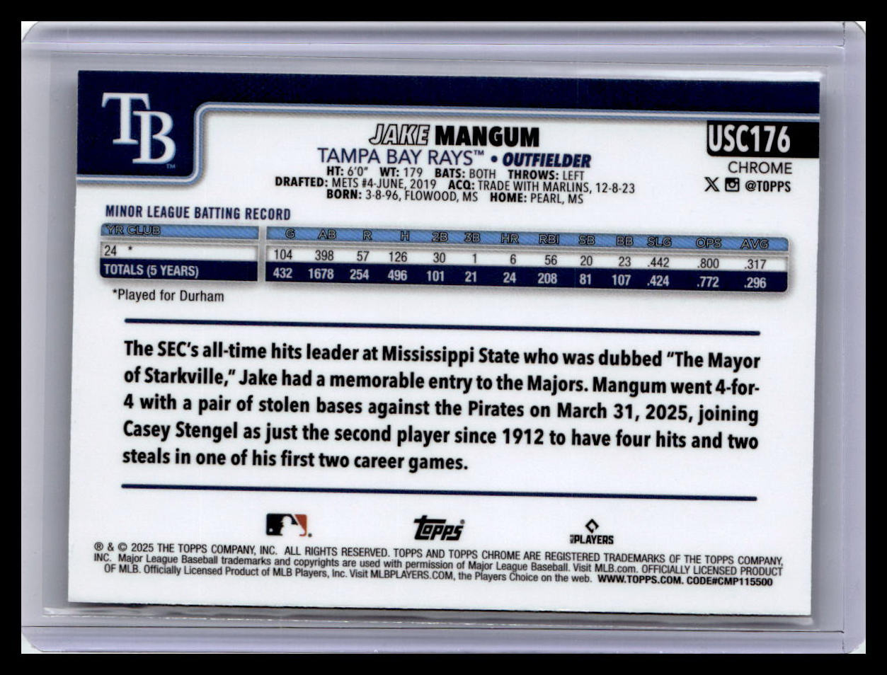 2025 Topps Chrome Update #USC176 Jake Mangum X-Fractors