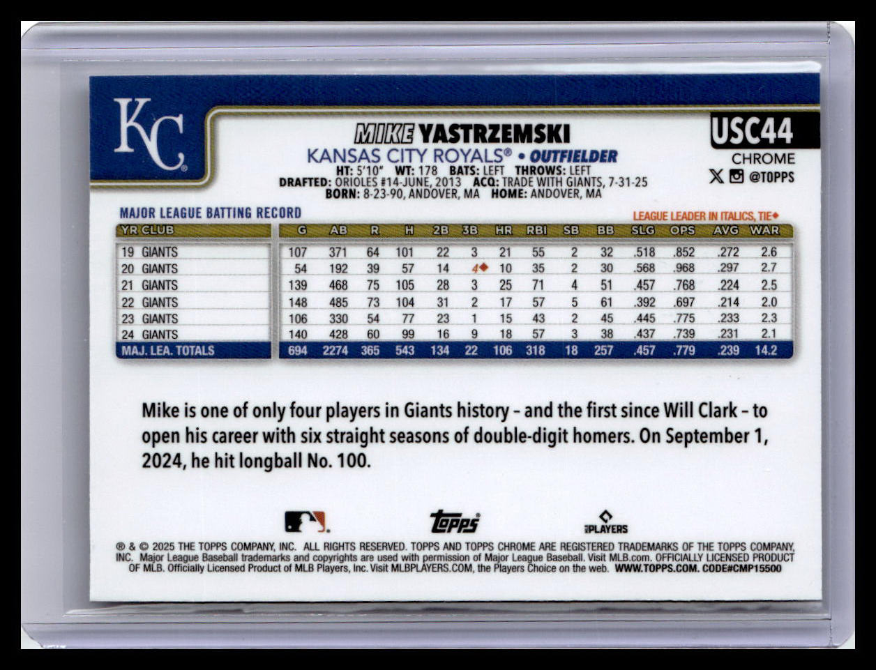 2025 Topps Chrome Update #USC44 Mike Yastrzemski X-Fractors