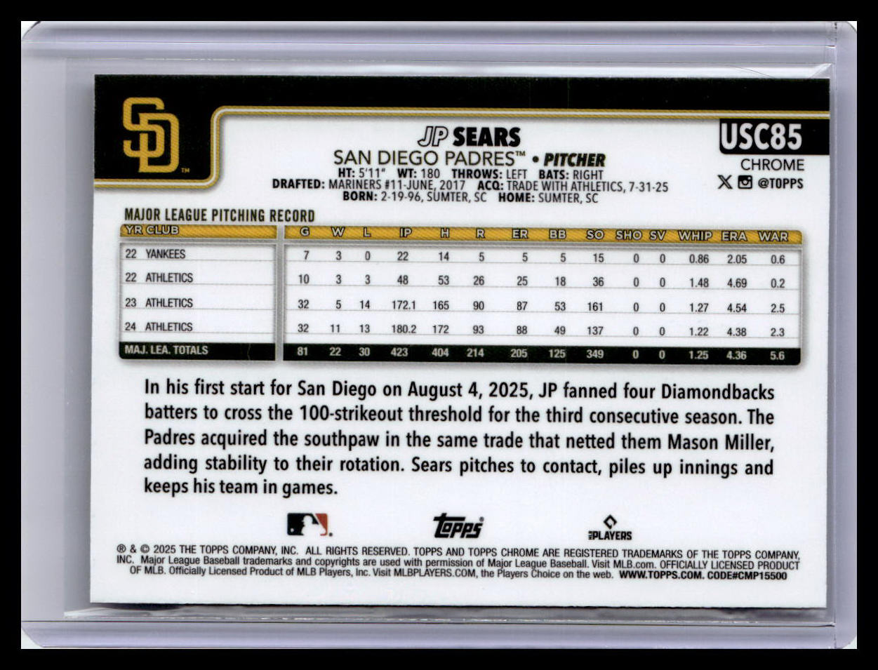 2025 Topps Chrome Update #USC85 JP Sears X-Fractors