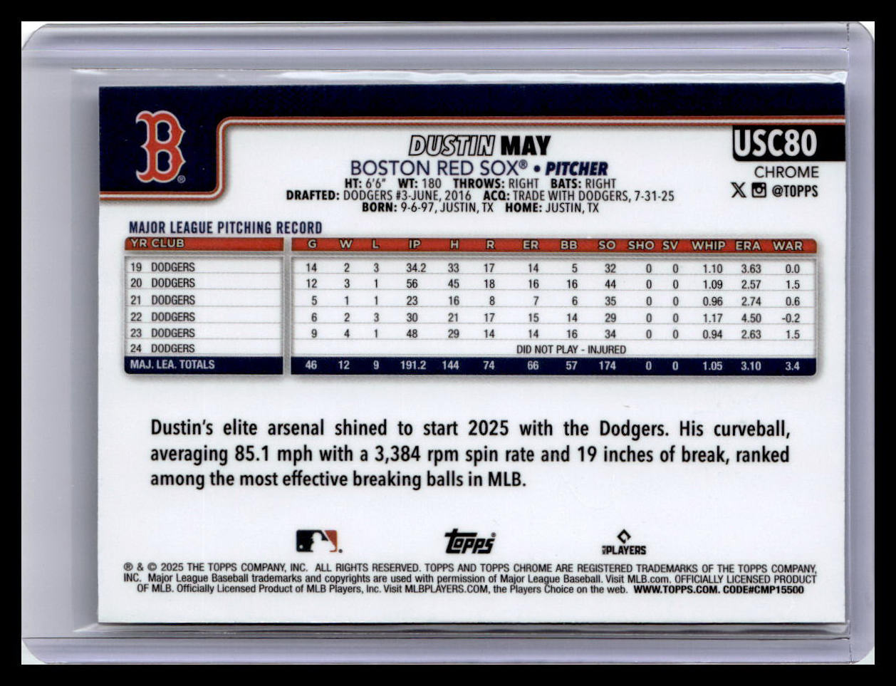 2025 Topps Chrome Update #USC80 Dustin May X-Fractors