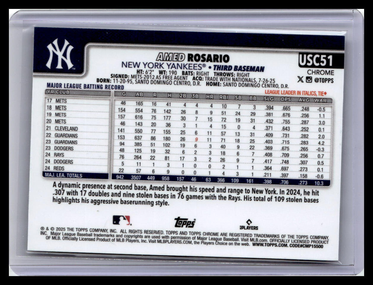 2025 Topps Chrome Update #USC51 Amed Rosario RayWave Refractor
