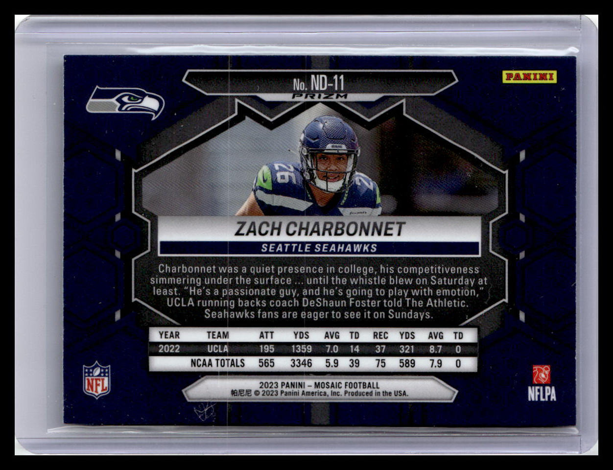 2023 Panini Mosaic #ND-11 Zach Charbonnet Green Mosaic