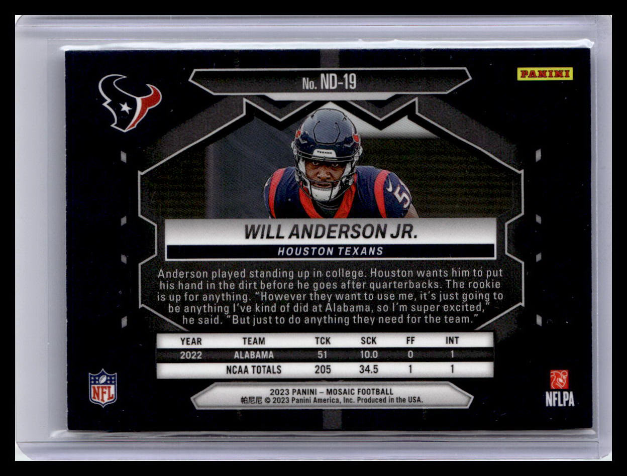 2023 Panini Mosaic #ND-19 Will Anderson Jr.