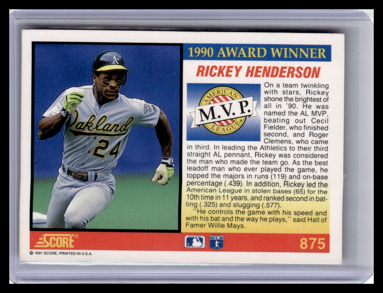 1991 Score #875 Rickey Henderson