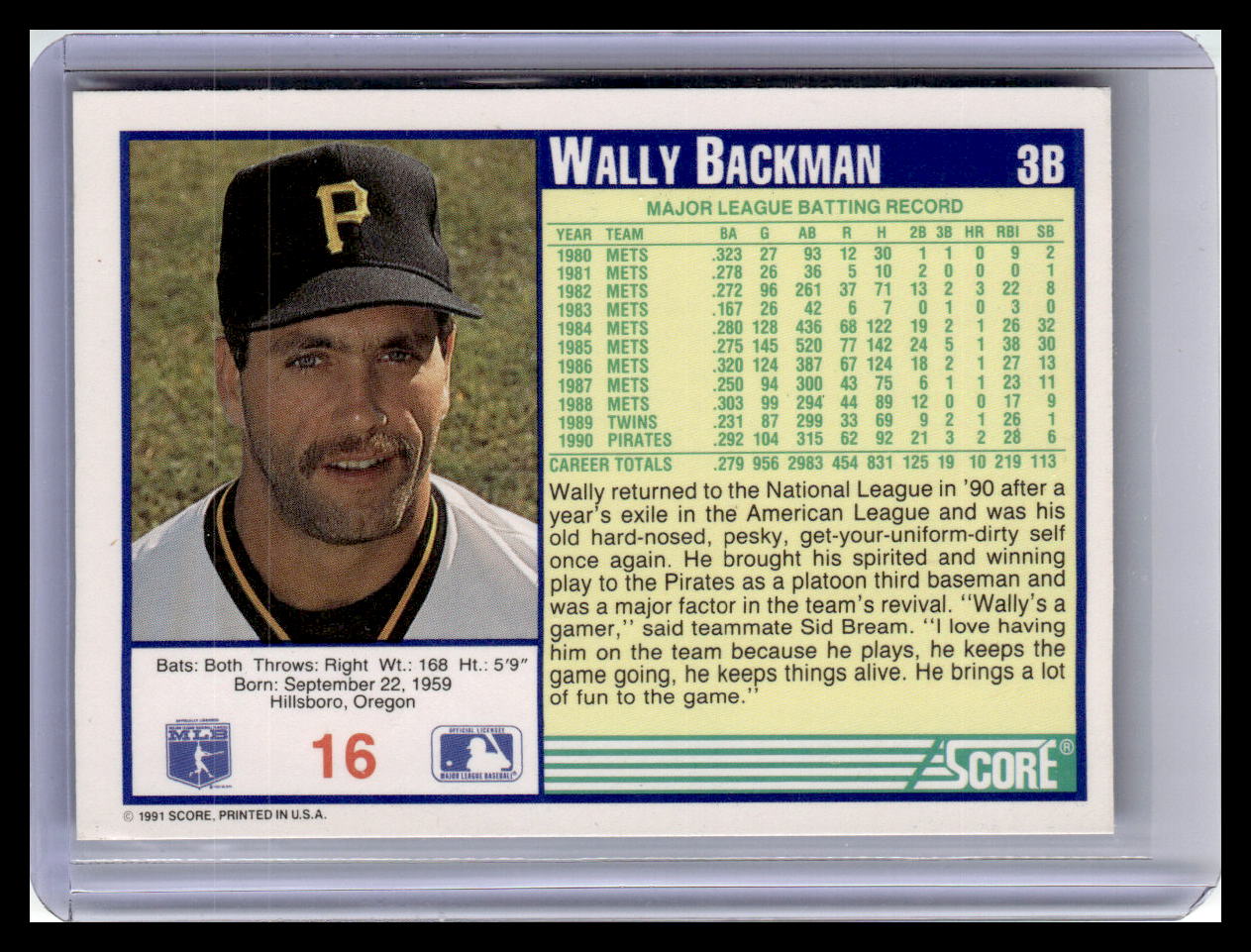 1991 Score #16 Wally Backman