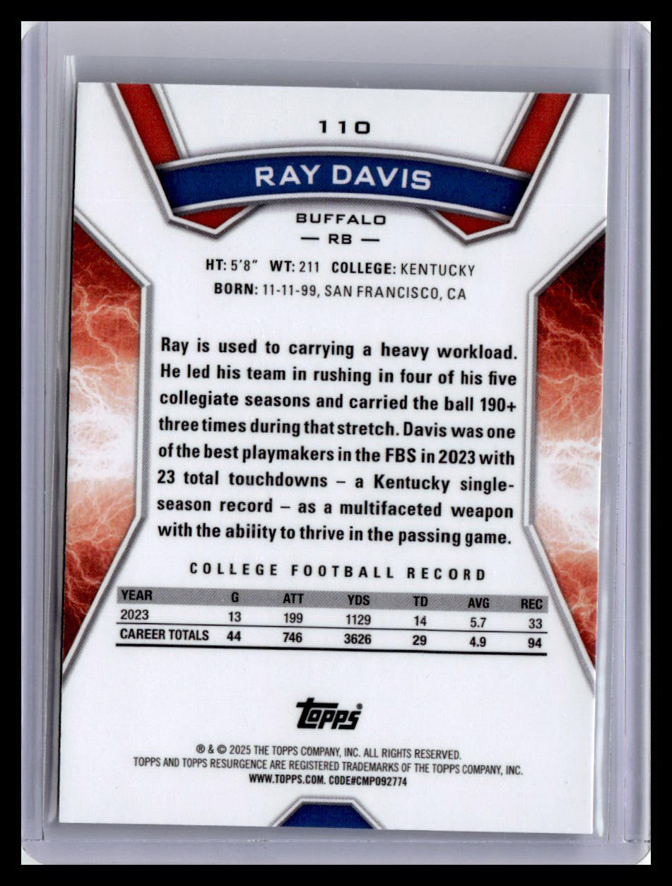 2024 Topps Resurgence #110 Ray Davis Sky Blue & Pink Shock