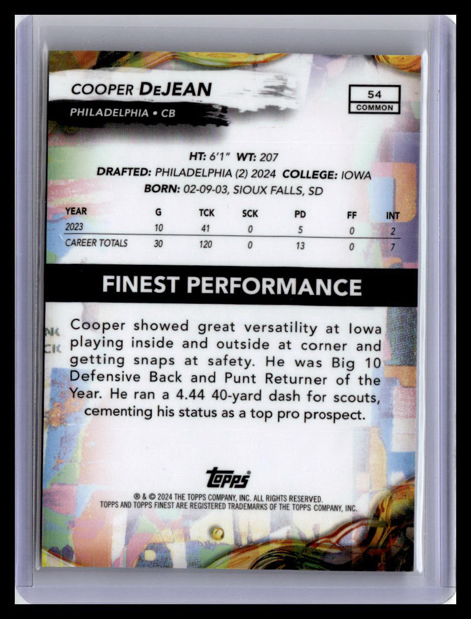 2024 Finest #54 Cooper DeJean Black Refractor 12/25 1