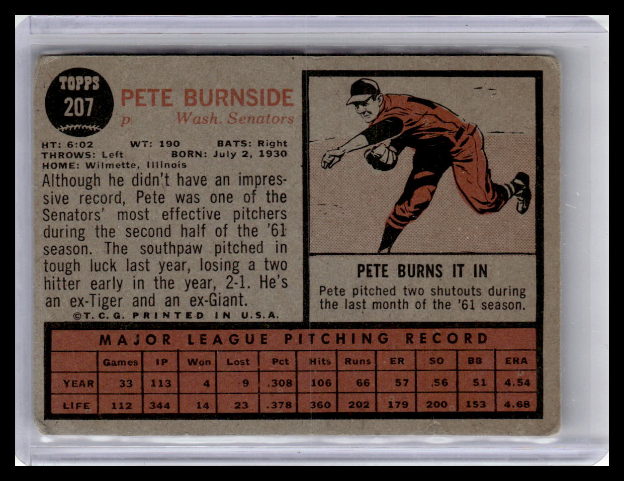 1962 Topps #207 Pete Burnside