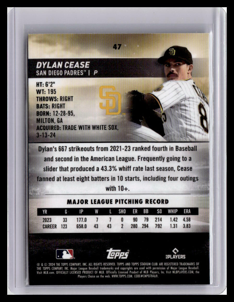 2024 Stadium Club #47 Dylan Cease Chrome