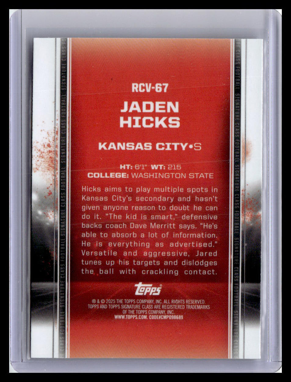 2024 Topps Signature Class #RCV-67 Jaden Hicks Base Rookies Chrome Variation