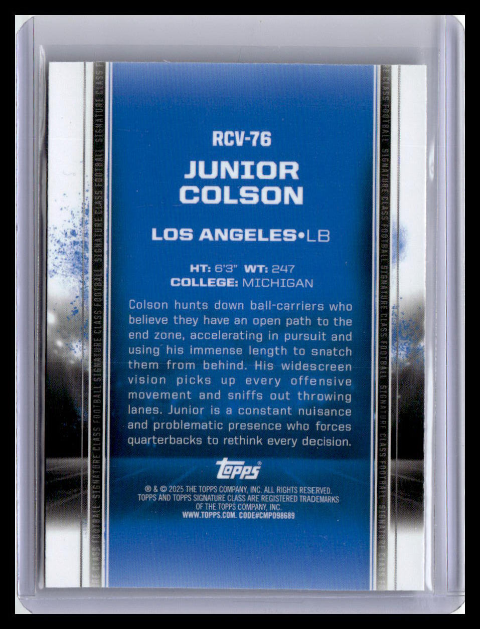 2024 Topps Signature Class #RCV-76 Junior Colson Base Rookies Chrome Variation