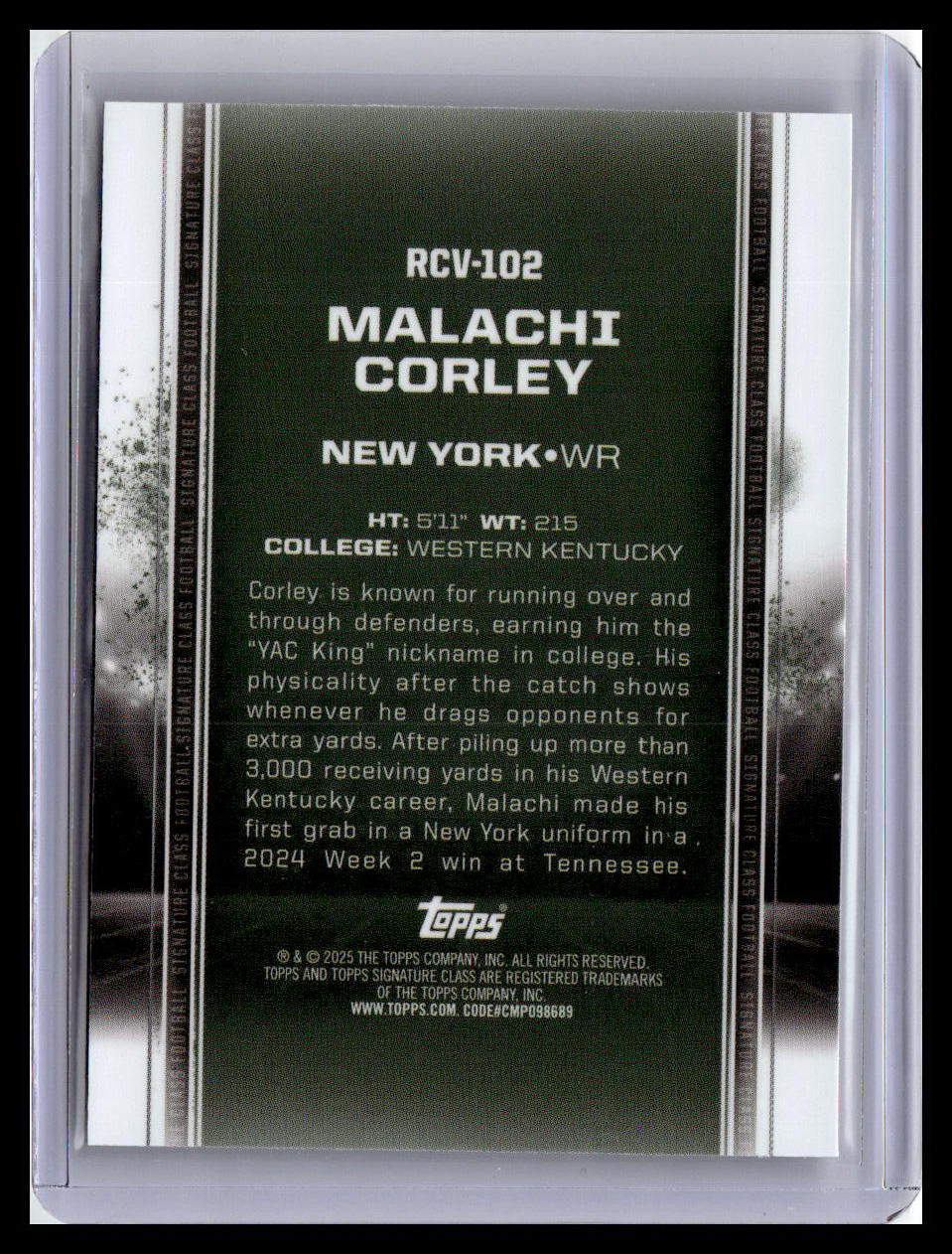 2024 Topps Signature Class #RCV-102 Malachi Corley Base Rookies Chrome Variation