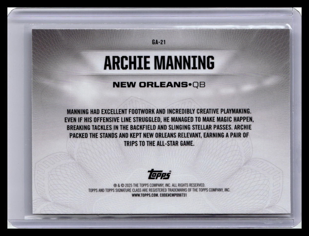 2024 Topps Signature Class #GA-21 Archie Manning Gridiron Ambassadors