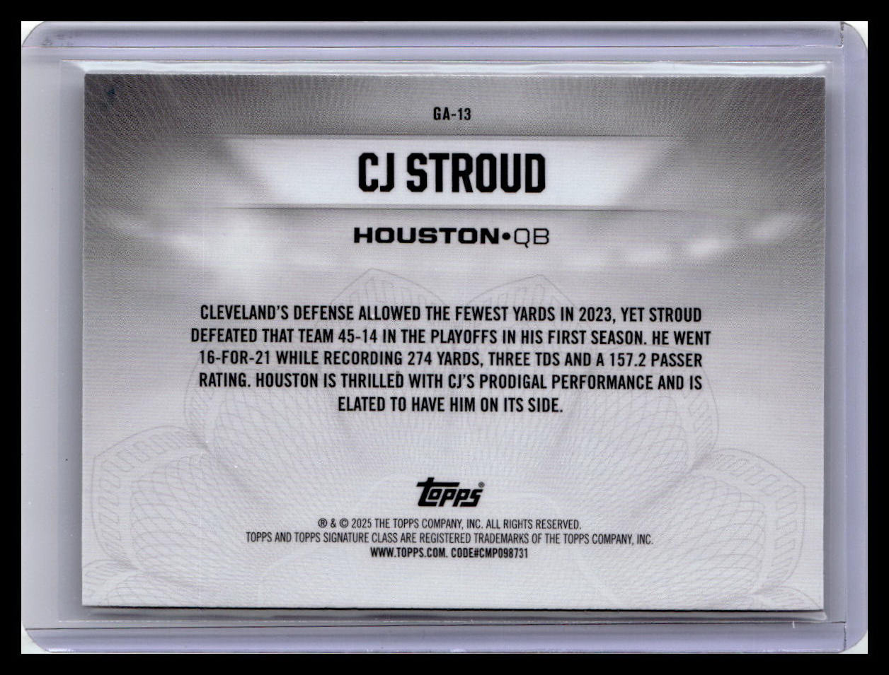 2024 Topps Signature Class #GA-13 CJ Stroud Gridiron Ambassadors
