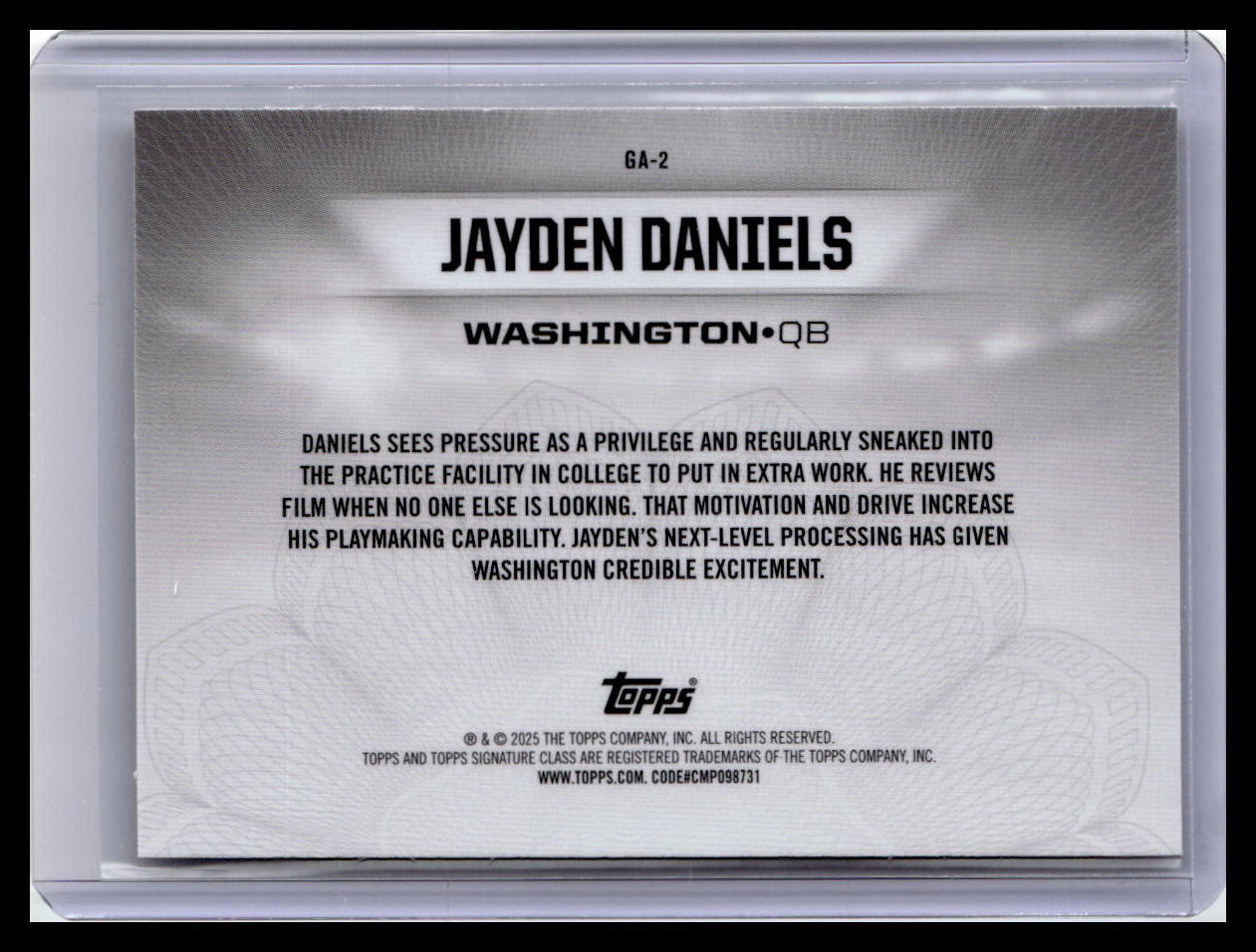 2024 Topps Signature Class #GA-2 Jayden Daniels Gridiron Ambassadors