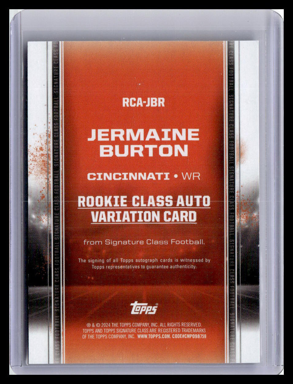 2024 Topps Signature Class #RCA-JBR Jermaine Burton Rookie Auto Purple 4/100