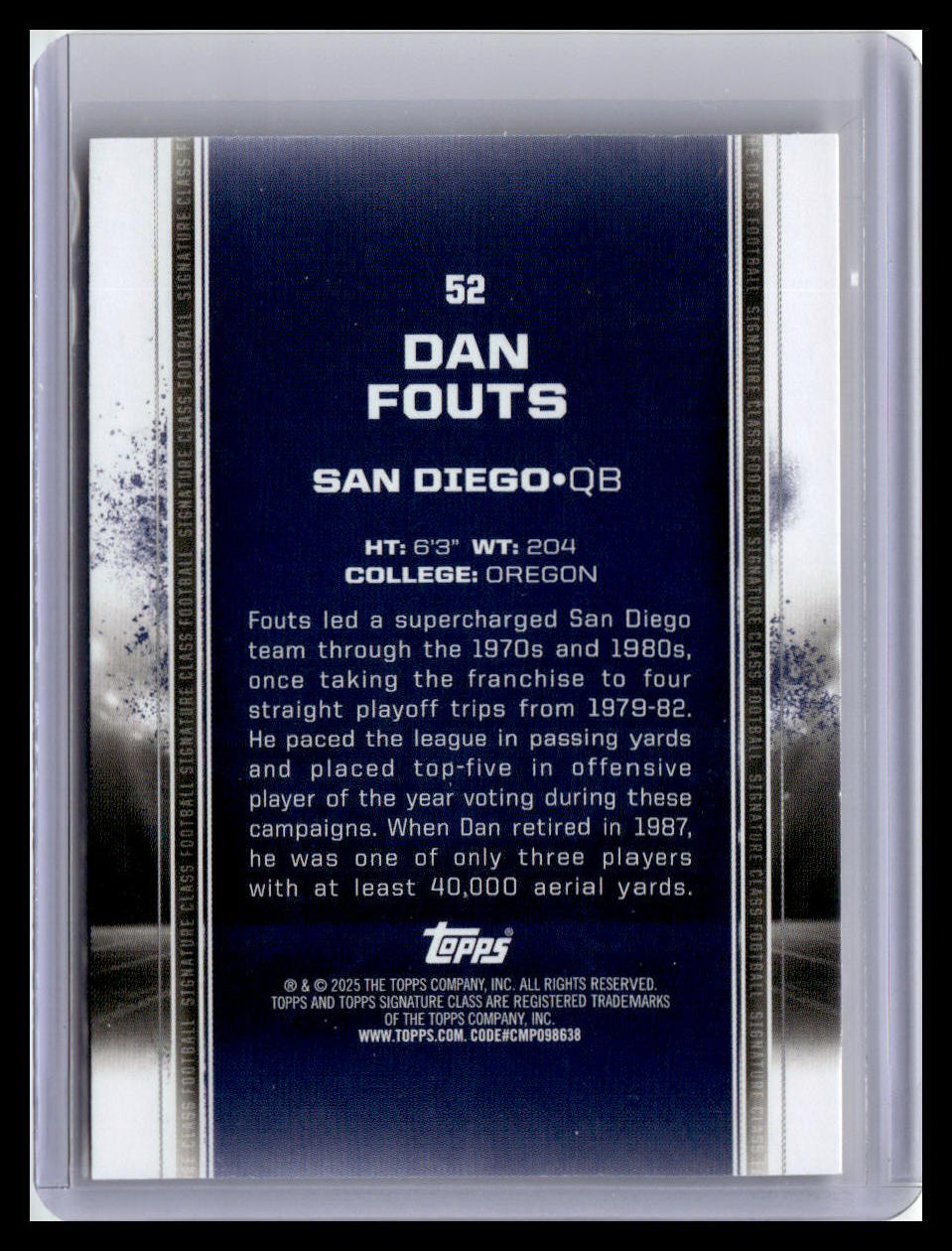 2024 Topps Signature Class #52 Dan Fouts Red & Yellow
