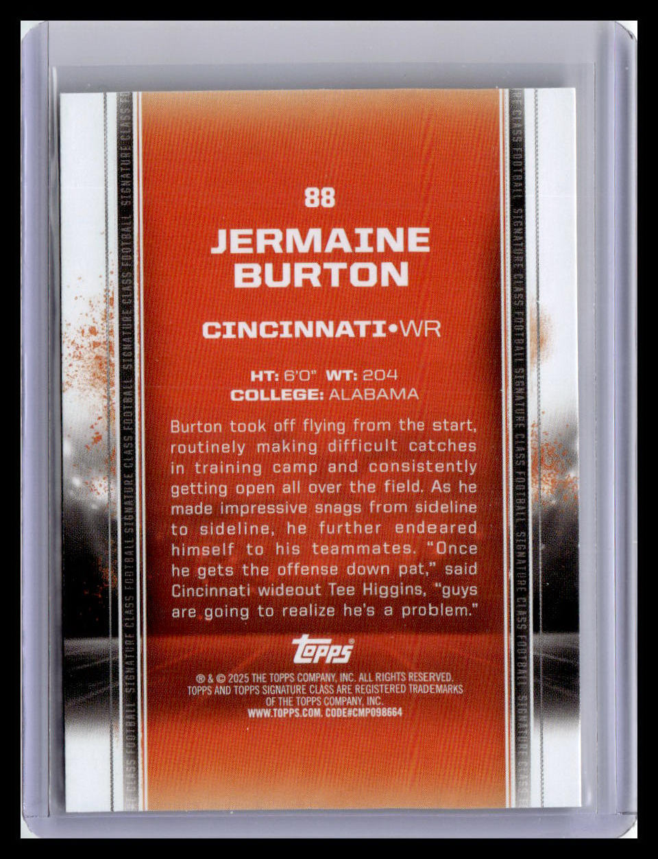 2024 Topps Signature Class #88 Jermaine Burton Red & Yellow