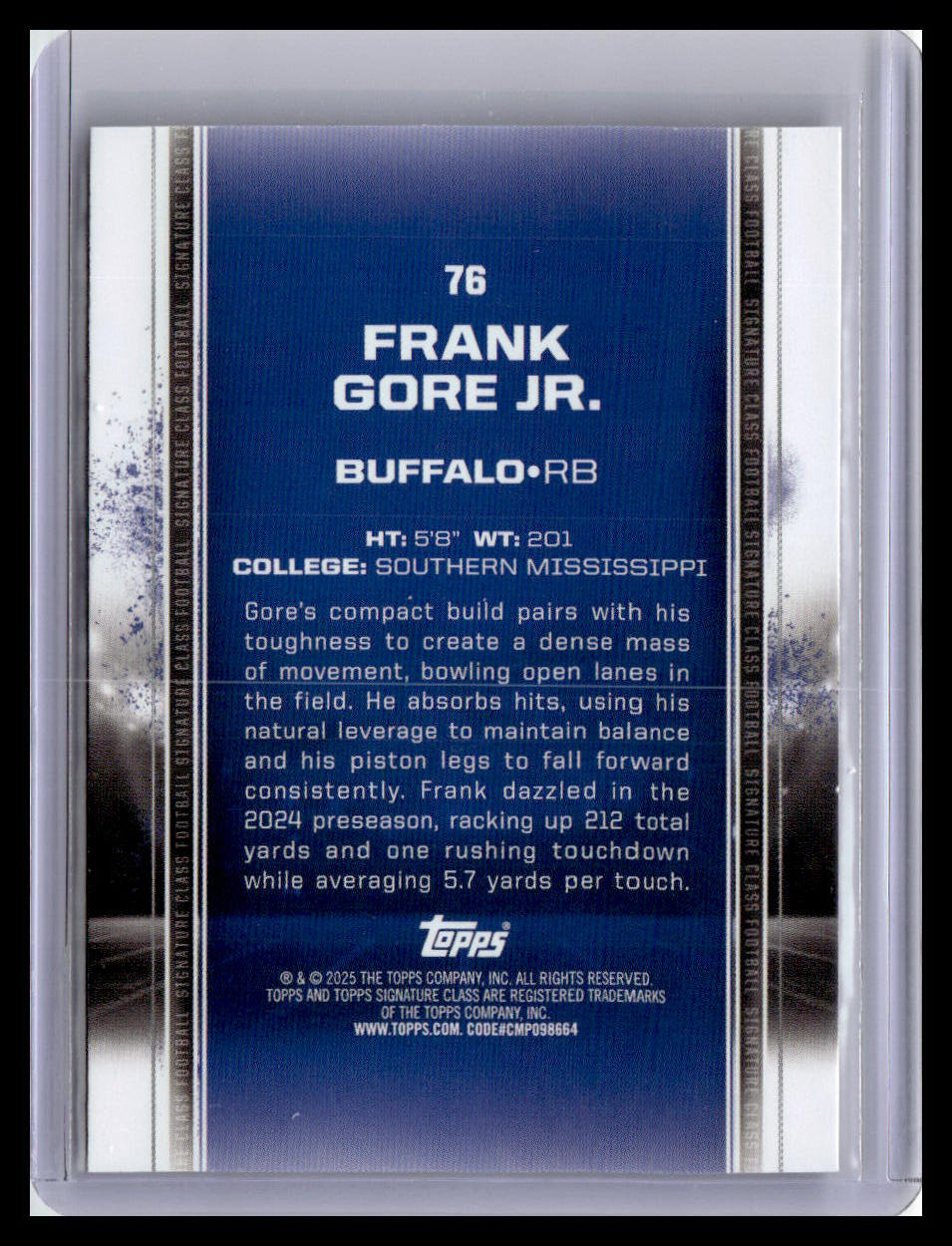 2024 Topps Signature Class #76 Frank Gore Jr. Bronze