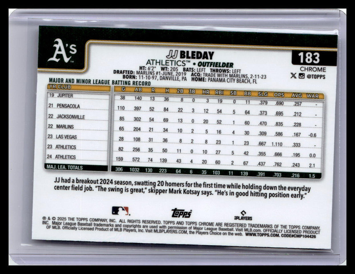 2025 Topps Chrome Logofractor Edition #183 JJ Bleday