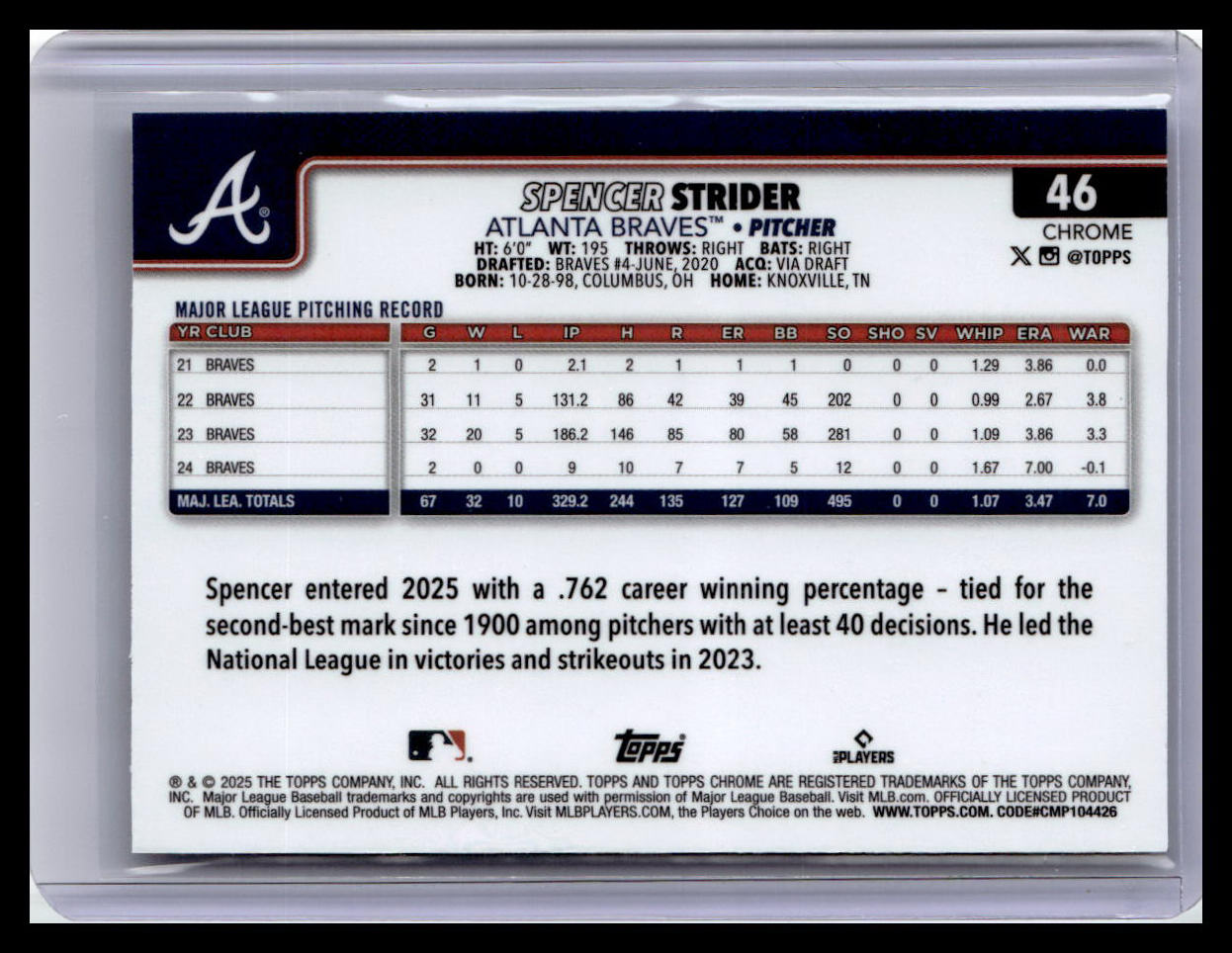 2025 Topps Chrome Logofractor Edition #46 Spencer Strider