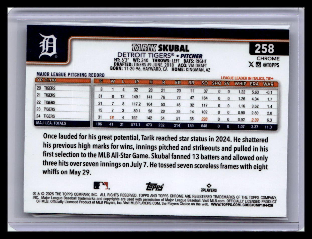 2025 Topps Chrome Logofractor Edition #258 Tarik Skubal