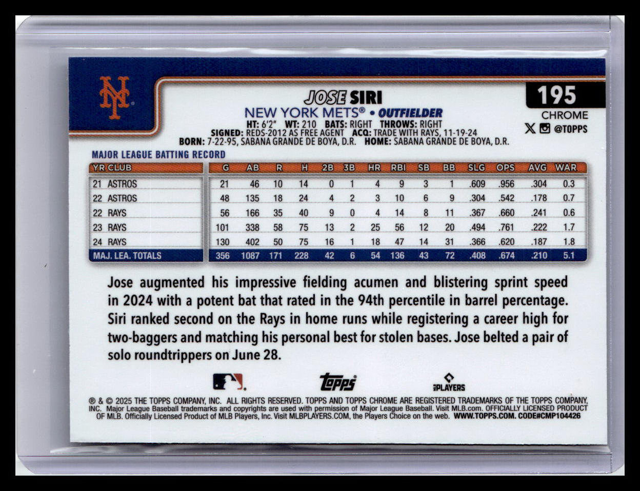 2025 Topps Chrome Logofractor Edition #195 Jose Siri