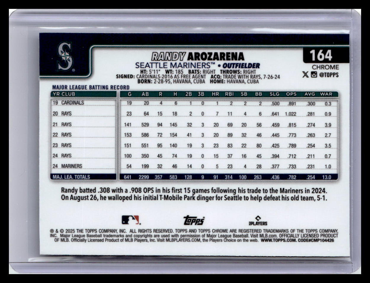 2025 Topps Chrome Logofractor Edition #164 Randy Arozarena