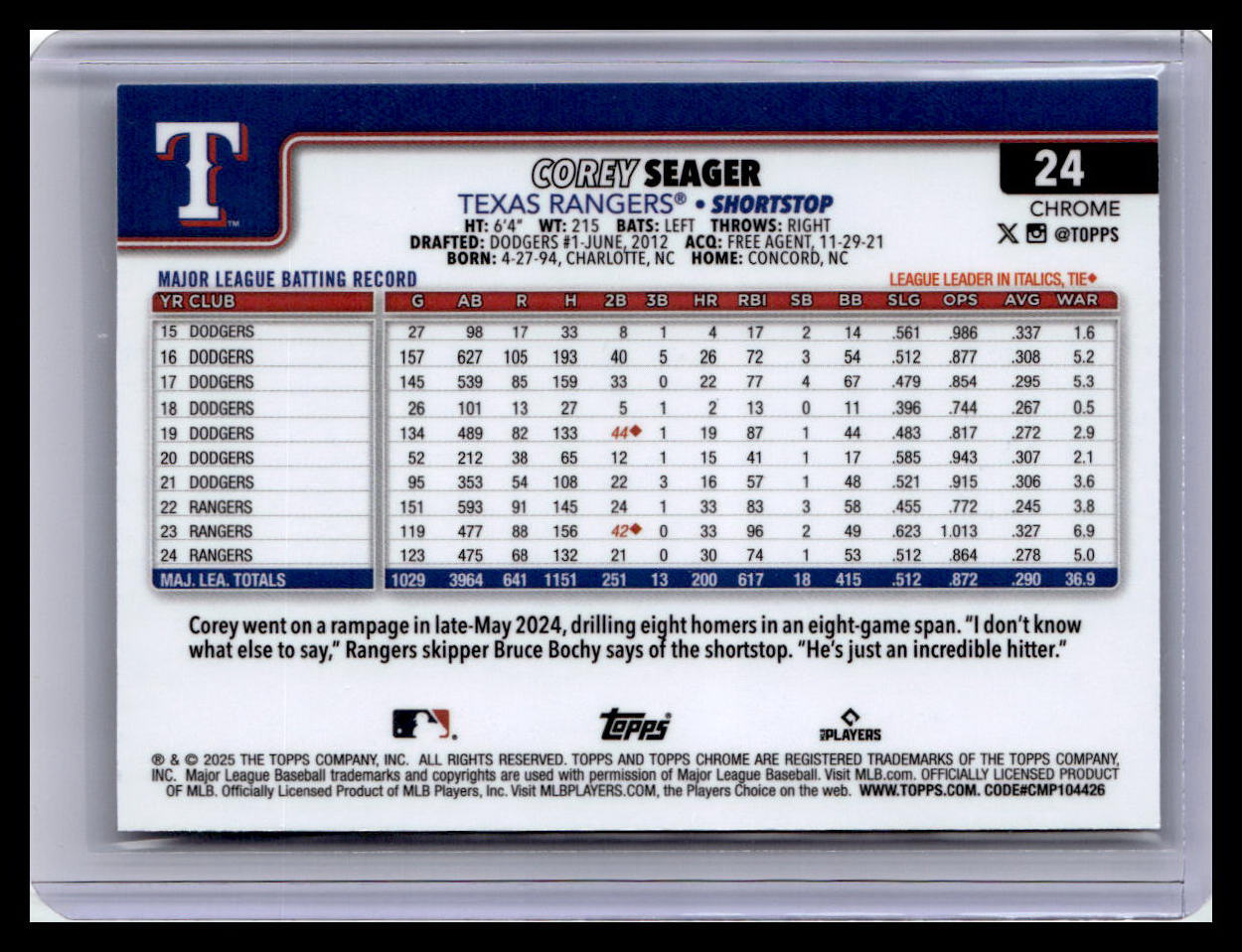 2025 Topps Chrome Logofractor Edition #24 Corey Seager