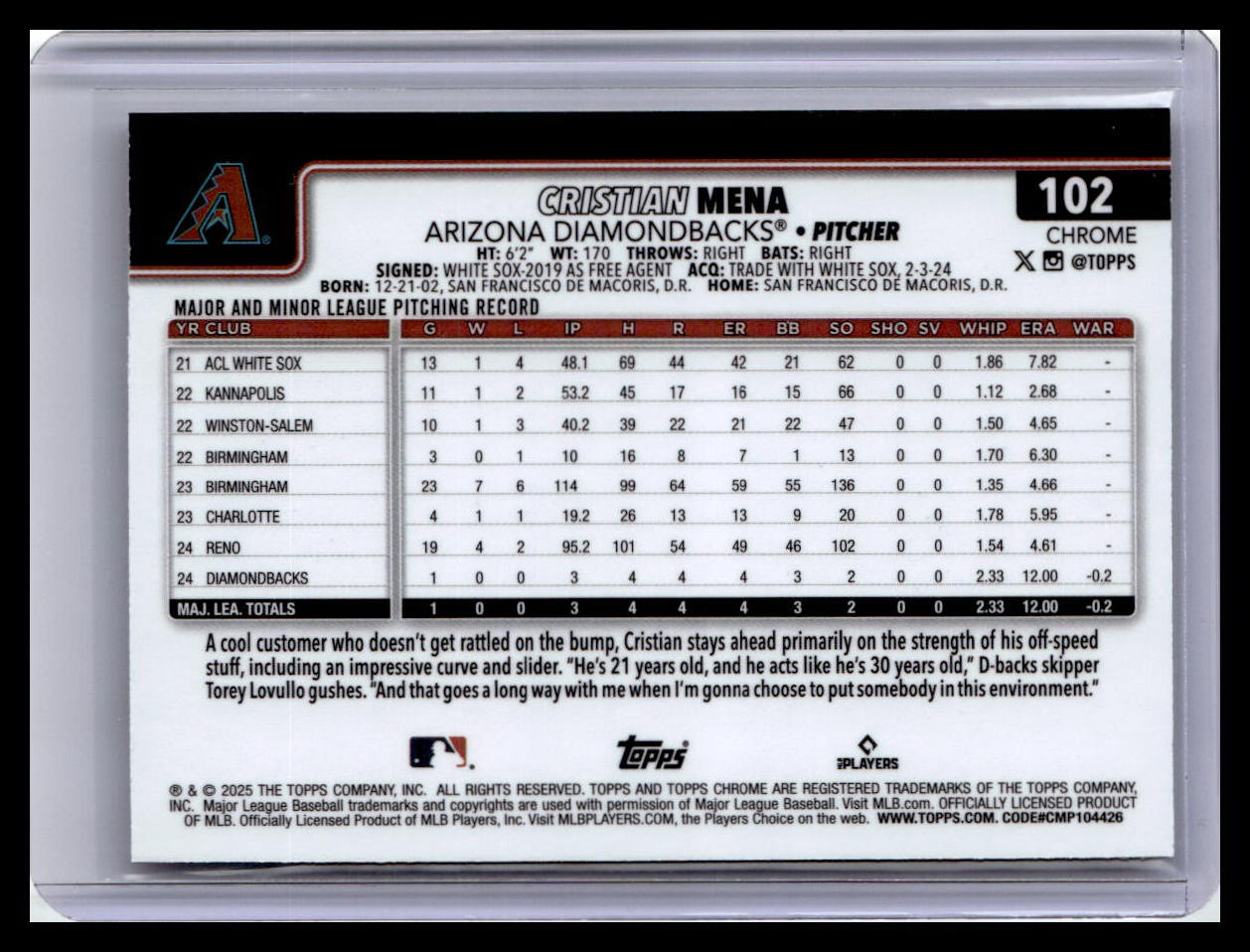2025 Topps Chrome Logofractor Edition #102 Cristian Mena