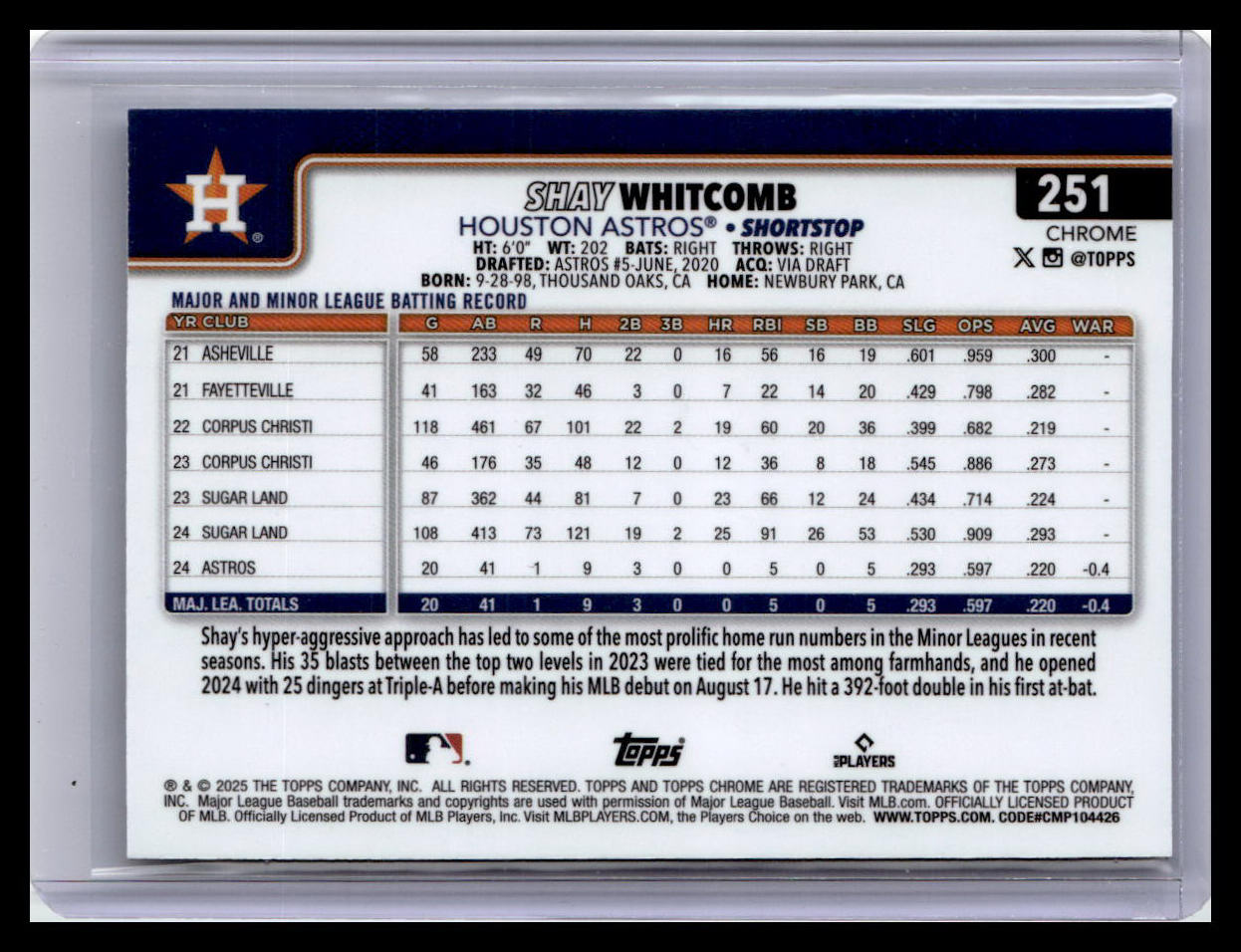 2025 Topps Chrome Logofractor Edition #251 Shay Whitcomb