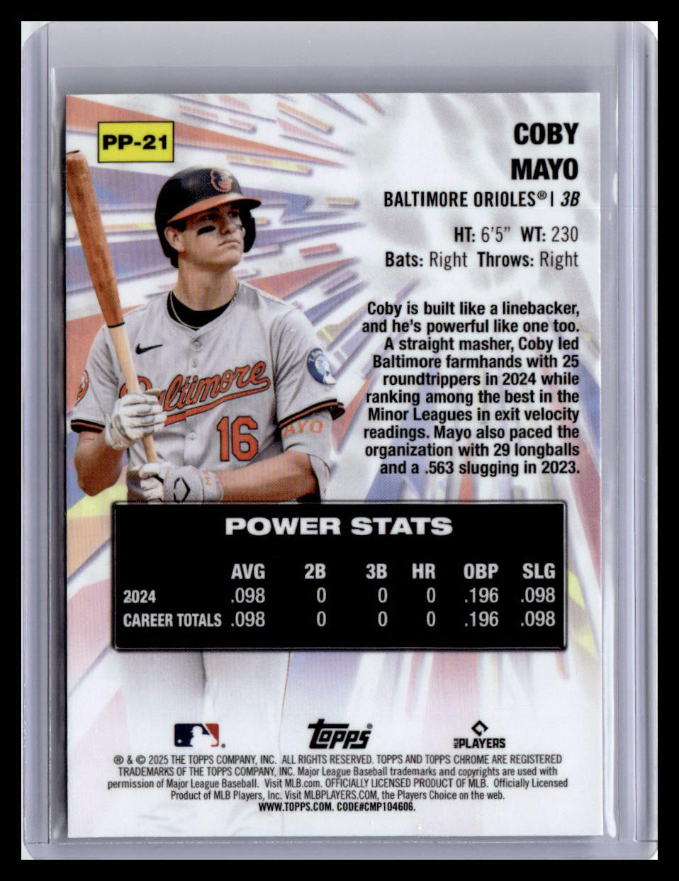 2025 Topps Chrome Logofractor Edition #PP-21 Coby Mayo Power Players