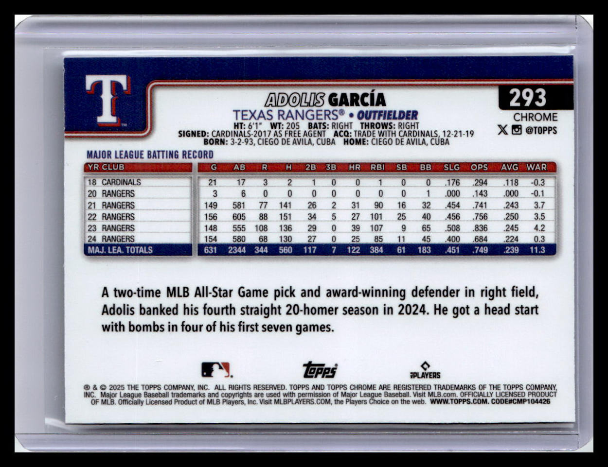 2025 Topps Chrome #293 Adolis García Raywave Refractors