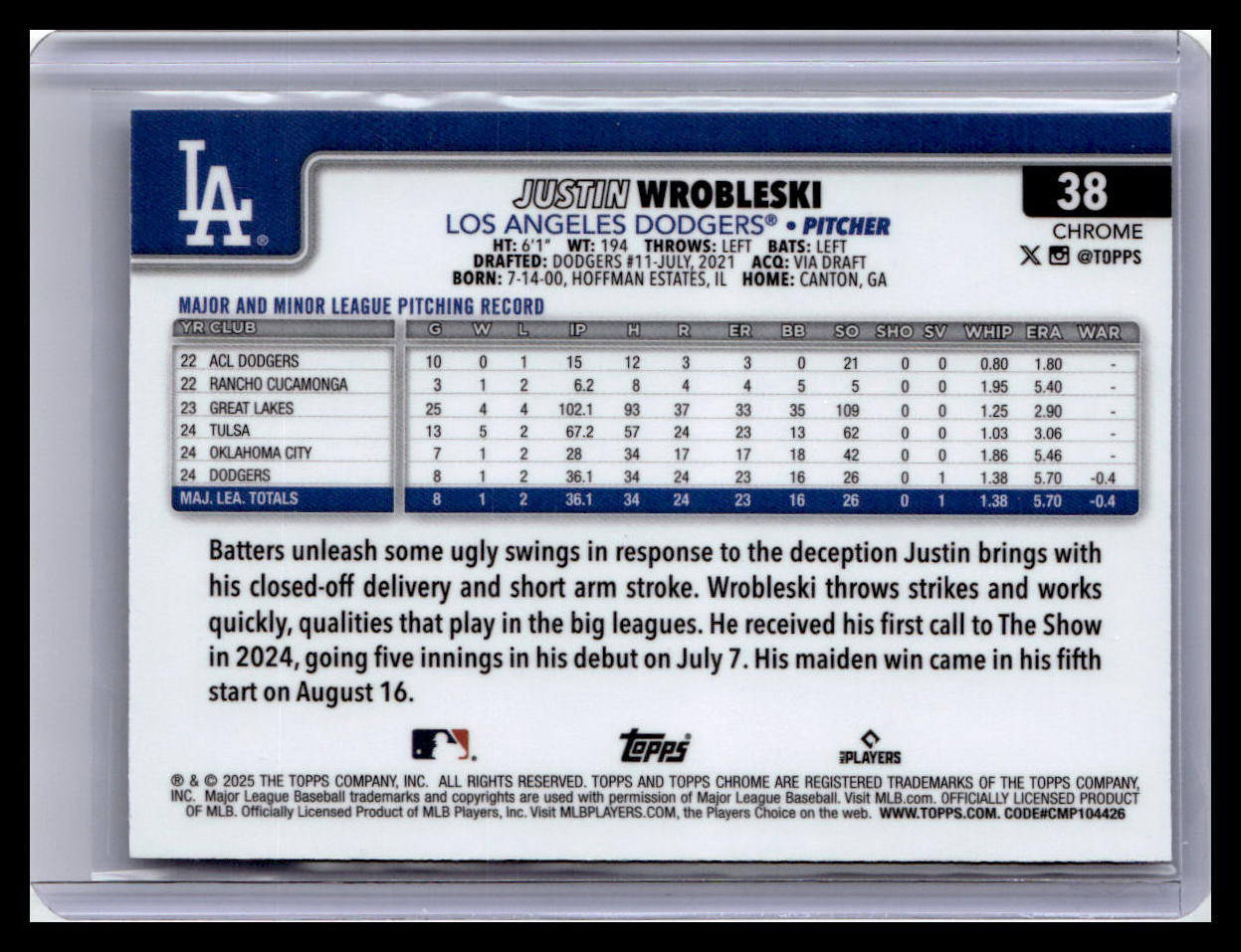 2025 Topps Chrome Logofractor #38 Justin Wrobleski Purple Refractors 97/250